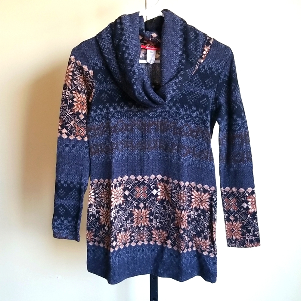 Rainbow Pattern Cowl Neck Womens Sweater - Medium